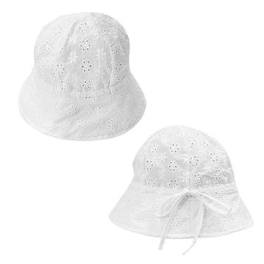 Imagem de Amosfun chapéu de sol do tesouro chapéus chapéu de bebê gorro de renda recém nascido lenços de bebê verão chapéu de pescador chapéu de princesa visor solar recém-nascido branco
