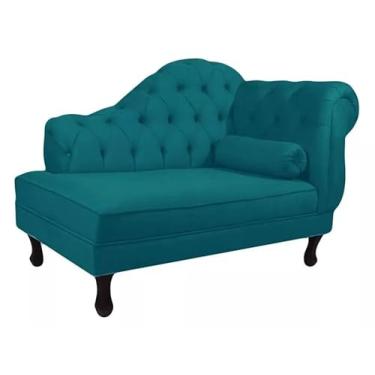 Imagem de Recamier Sofá Divã Com Pés Retro 120X60 - Elã (Suede Azul Turquesa)