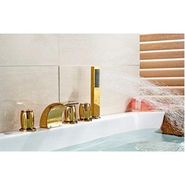 Imagem de Torneira moderna para banheiro com placa de LED dourada da GOWE, três alças, suporte para baralho, torneira de mixer