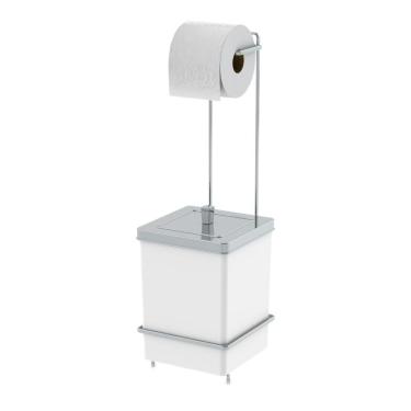 Imagem de Suporte Porta Papel Higiênico Com Lixeira Quadrada 6,5 Litros De Banheiro Branco Cromado - 1632BCC Future