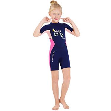 Imagem de Roupa de banho infantil de neoprene para mergulho térmico de 2,5 mm para meninas meninos crianças adolescentes jovens, roupa de banho de uma peça para crianças, roupa de banho com proteção UV para surfe (rosa, M)