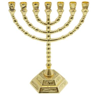 Imagem de IMIKEYA Castiçal judeu Hanukkah Menorah 7 ramos castiçal de metal castiçal