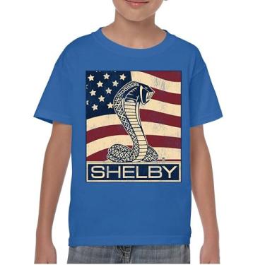 Imagem de Camiseta juvenil com bandeira Shelby Cobra Legend Muscle Car Racing Mustang GT500 GT350 427 Performance Powered by Ford Kids, Azul, GG