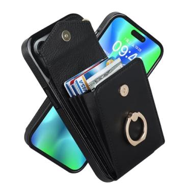 Imagem de LNBEI Capa carteira para iPhone com suporte para cartão, botão magnético de encaixe, capa de couro PU com suporte de anel, capa protetora com bloqueio de RFID à prova de choque para mulheres e homens