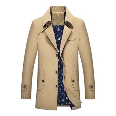 Imagem de USTZFTBCL Casaco trench coat slim fit masculino outono casaco longo casaco masculino casaco slim fit roupas corta-vento masculino negócios, Caqui, GG