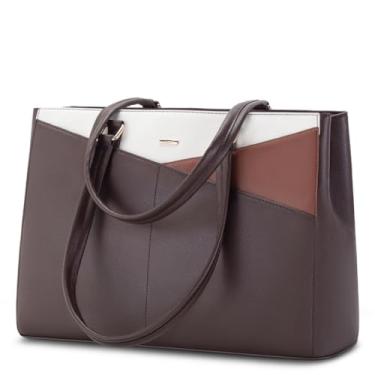 Imagem de Bolsa feminina para notebook LOVEVOOK, bolsa de mão para notebook de 15,6 polegadas, bolsa grande para trabalho, café/marrom/bege