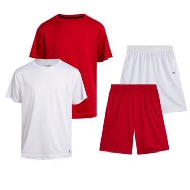 Imagem de RBX Conjunto de shorts ativos para meninos – Camiseta Dry Fit e shorts de ginástica de malha de desempenho – Conjunto de roupa atlética para meninos (8-20), Branco/Vermelho, 8