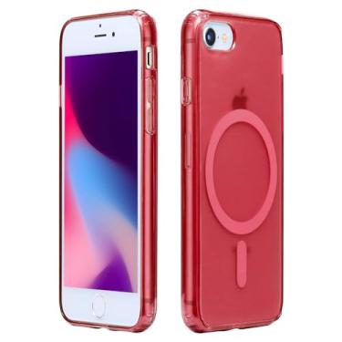 Imagem de Yriklso Capa magnética para iPhone SE 2022/iPhone SE 2020/iPhone 8, ímãs embutidos compatíveis com MagSafe, capa traseira rígida fosca translúcida para iPhone 8/SE 2/SE 3 (4,7 polegadas), vermelha