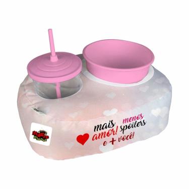 Imagem de Almofada Kit Pipoca Cinema 1 Copo Canudo Balde Namorados Mais Amor Menos Spoiler e + Você