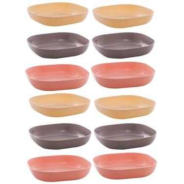 Imagem de 12 Travessas Lyor Petiscos Bowls de Bambu Coloridos 14,5x3cm Sobremesas
