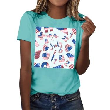 Imagem de Camiseta feminina de 4 de julho, blusas do Dia da Independência, bandeira dos EUA, patriótica, túnica para festa de verão, Verde menta, G