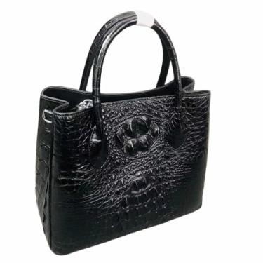 Imagem de Bolsa feminina autêntica de couro de crocodilo feminina de três vias verde bolsa de ombro única feminina de couro de crocodilo genuíno, Preto, 30cm(Length) x 24cm(Height) x 12cm(Deep)