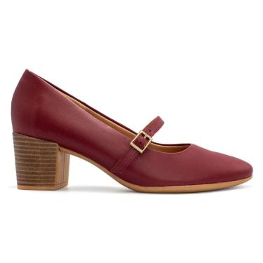 Imagem de Scarpin Usaflex Feminino Boneca Couro Salto Bloco Tira Fivela AF1207