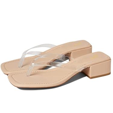 Imagem de LEHOOR Chinelo feminino de salto grosso, bico quadrado, confortável, sem cadarço, salto baixo, 5 cm, salto baixo, sandálias transparentes, tiras em T, para festa de trabalho, casual, verão, praia,
