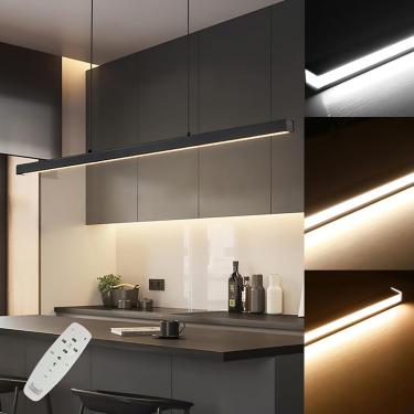 Imagem de Luz pendente linear regulável para sala de jantar Luzes da ilha da cozinha - Lustres modernos de LED luminária suspensa cabo ajustável de 59 polegadas, com controle remoto, 120 cm