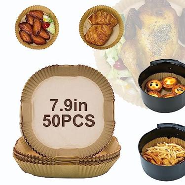 Imagem de proMCRjex Forros de papel descartáveis Air Fryer, 50 peças, forro de papel de pergaminho quadrado de 20 cm para assar, ajuste de 5 a 8 QT