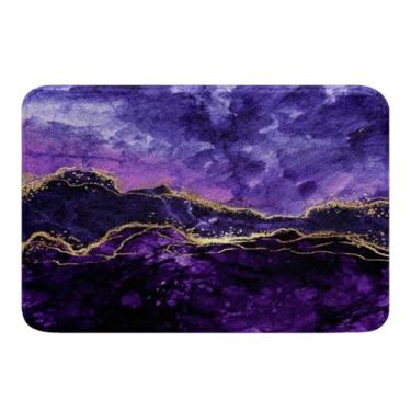 Imagem de Tapete de banheiro roxo mármore abstrato dourado roxo, tapete de banheiro com tinta iridescente, tapete de arte fluida, moderno, luxuoso, elegante, arte decorativa, estilo patchwork, decoração de quarto 50,8 x 81,2 cm