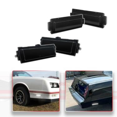 Imagem de MODIPIM Lente fumê LED branco luzes de marcação frontal e traseira para Chevy Monte Carlo SS 1981-1988 (2 pares (4 peças) para-choques luzes indicadoras laterais)