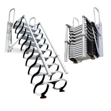 Imagem de Escada dobrável retrátil de 14 degraus, extralarga 10 cm, sistema de puxar escada para altura de 3,5 m, escada dobrável montada na parede, escadas no sótão com 2 corrimãos, capacidade de 299 kg (14