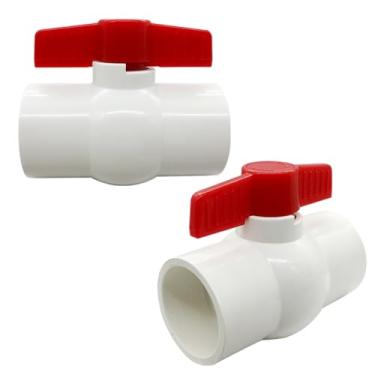 Imagem de BesNPT Válvula de esfera de PVC de 3,5 cm com soquete deslizante de 1 1/5.1 cm válvula de fechamento de tubo de água vermelha com alça em T (pacote com 2)