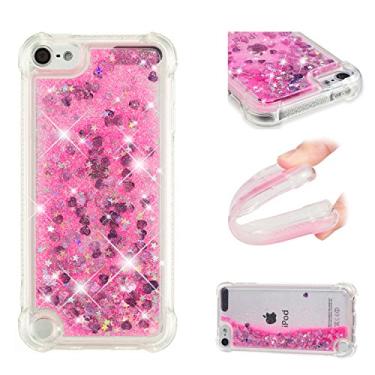 Imagem de LEMAXELERS Capa compatível com iPod Touch 7, capa líquida com glitter flutuante, areia movediça, à prova de choque, capa de TPU macio de silicone brilhante para iPod Touch 5 / Touch 6. YBL Love Rose