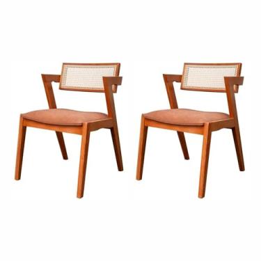 Imagem de Kit 2 Cadeiras em Madeira Maciça, Rattan de Fibra 100% Natural e Estofada Verona Authentic Espresso Champagnhe/Marrom