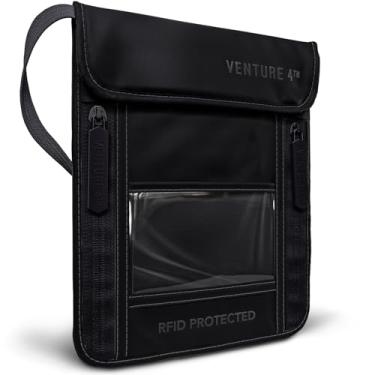 Imagem de VENTURE 4TH Carteira de pescoço, porta-passaporte com bloqueio de RFID para viagens – Bolsa de pescoço oculta com 6 compartimentos, organizador fino e leve com alça ajustável, nylon durável para