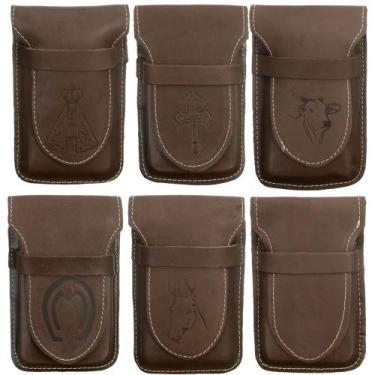 Imagem de Kit 10 Bainhas Para Celular Em Couro Legitimo - Club21 Country, Café, 