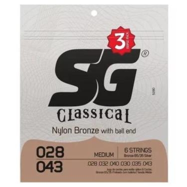 Imagem de Kit com 3 Encordoamentos para Violão Nylon SG Strings Tensão Média com