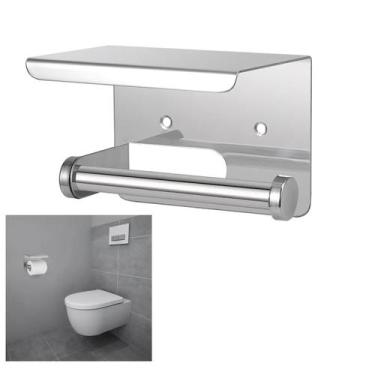 Imagem de Suporte Papel Higienico Inox Banheiro Lavabo Prateleira Apoio Celular 