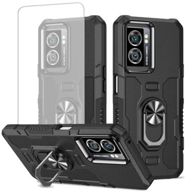 Imagem de Ueokeird Capa para Oppo A57 Capa/A57 5G/Oppo A77 5G/A77S/A57S Capa com protetor de tela de vidro temperado, proteção resistente com anel de metal suporte magnético capa de telefone para Oppo A57 preta