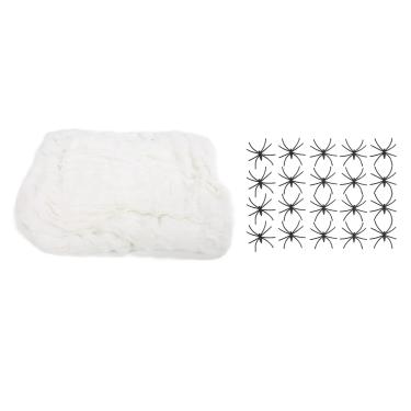 Imagem de Teias de aranha extensíveis para Halloween, capa 660 pés quadrados Decoração de teia de aranha horrível e durável com nó à mão para o Halloween