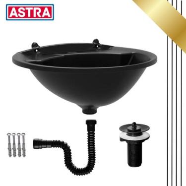 Imagem de Kit Pia Banheiro Lavatório Cuba Preta Lavabo Plástico 4L Com Sifão Sif