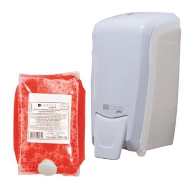 Imagem de Kit Dispenser Saboneteira Refil Espuma Branco/Cristal + Sabonete Liqui