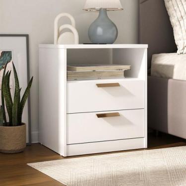 Imagem de Mesa de Cabeceira Divino 2 Gavetas 100% Mdf Branca - Manbel, Branco, M