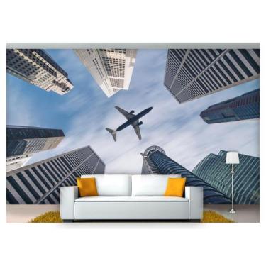 Imagem de Papel De Parede Cidade Prédios Avião Céu 3D 6M² Ncd210 - Você Decora
