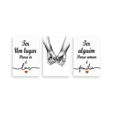 Imagem de Kit 3 Quadros Decorativos Mãos Dadas Família Lar Amor Casal - SignMaq