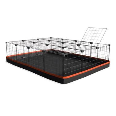 Imagem de Cercado 90x120x30 Cm Branco com Teto Bandeja Higiênica Nylon Laranja -