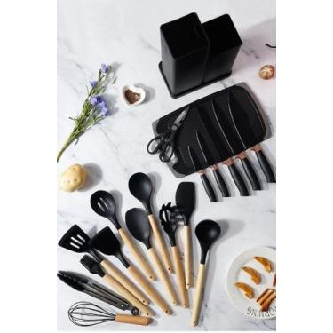 Imagem de Kit de Utensílios Em Silicone 18 Peças Califórnia Preto Com suporte de