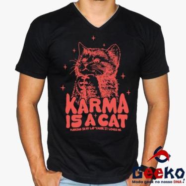 Imagem de Camiseta Taylor Swift 100% Algodão Karma is a Cat Geeko, Preto gola v,