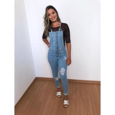 Imagem de Jardineira Jeans Feminina Destroyed Long - Black Eagle Company, Azul, 