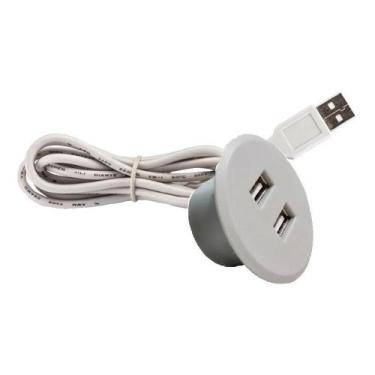 Imagem de Tomada 2 Entradas Usb Pop Redonda Renna Embutir Mesa/sofá 2,1 A, Cinza