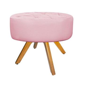 Imagem de Puff Banqueta Nanda Base Giratória de Madeira Suede Rosa Bebê - KDAcan