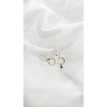 Imagem de Brinco Eterno Pequeno e Pingente Zircônia Azul Ouro 18k. - cjo