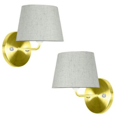 Imagem de Kit 2 Arandela Dourado De Cupula Tradicional Linho Claro - MARRYLUZ