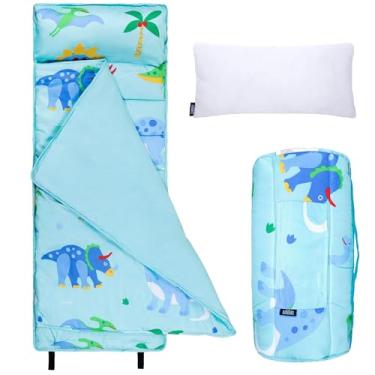 Imagem de Wildkin Microfiber Nap Mat with Pillow for Toddler Boys and Girls, Measures 50 x 20 x 1.5 Inches, Ideal for Daycare and Preschool, Mom's Choice Award Winner, BPA-Free, Olive Kids (Dinosaur Land)
