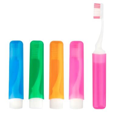 Imagem de YSUWEKSLU Conjunto de escovas de dentes de viagem – 4 mini escovas de dentes portáteis – pequena escova de dentes dobrável com capas embaladas individualmente para viagens, acampamento ou casa