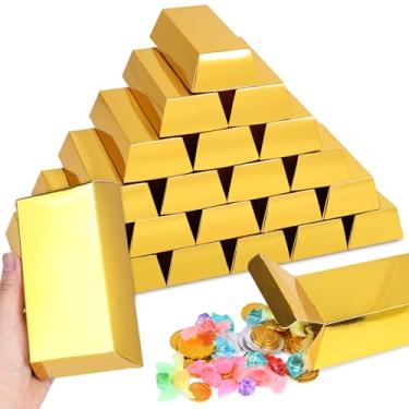 Imagem de VGOODALL Pacote com 50 caixas de lembrancinhas de festa, 14 x 8 x 4 cm, barras douradas, para decoração com tema de tijolos dourados