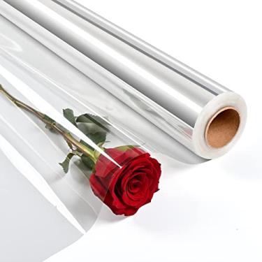 Imagem de Rolo de papel de embrulho transparente de celofane - papel de embrulho de plástico 45 m x 86 cm, rolo de papel transparente de 3 mm de espessura para buquês de flores, embrulho de papel de flores para