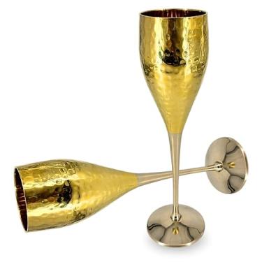 Imagem de ANTIQUANA Conjunto de cálice de cálice de latão vintage para ocasiões comemorativas - Taças de vinho requintadas e taças de champanhe - Presente perfeito para aniversário de casamento com elegância